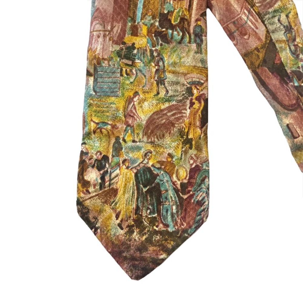 Ermenegildo Zegna vintage 100% silk tie with urban scene pattern